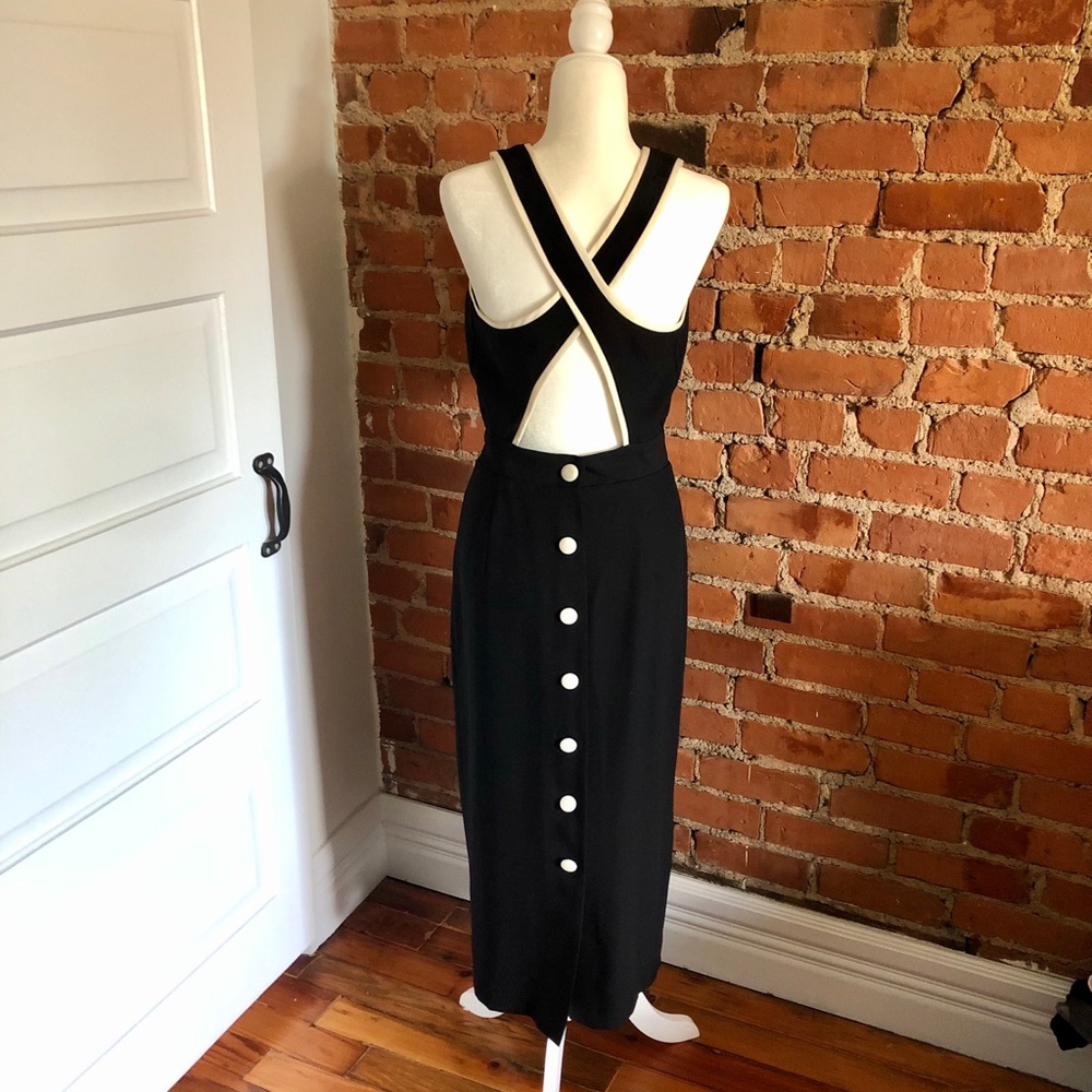 Vintage Casual Corner Cross Back Midi Dress